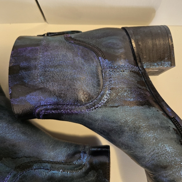 HANDCRAFTED Upcycled Leather Ankle Boots HANDPAINTED Steampunk Booties Size 7 - Picture 15 of 17